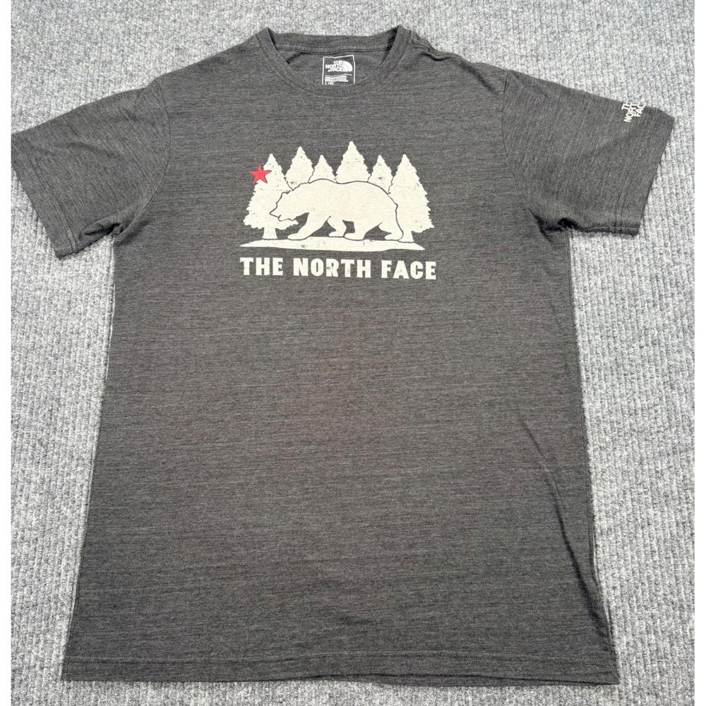 The North Face Mens Large Slim Fit Bear Forest Graphic T-Shirt Heather Grey